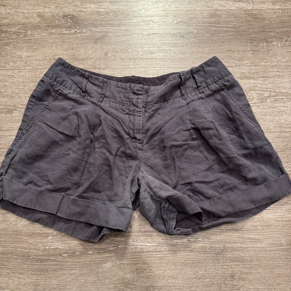 Vintage Mossimo Shorts Womens 14 Blue 100% Linen Elastic Waist Casual Adult